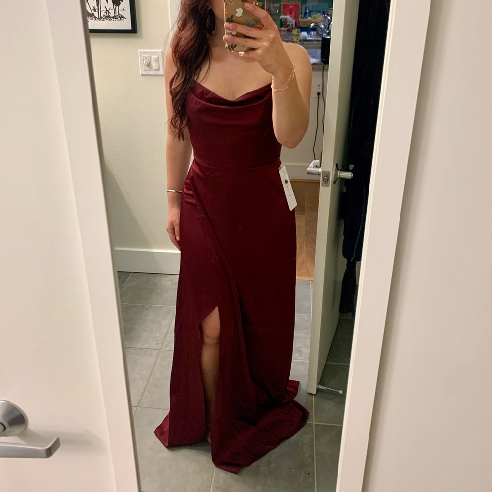 Azazie Naomi Stretch Satin Cabernet Bridesmaid Dress Size A2